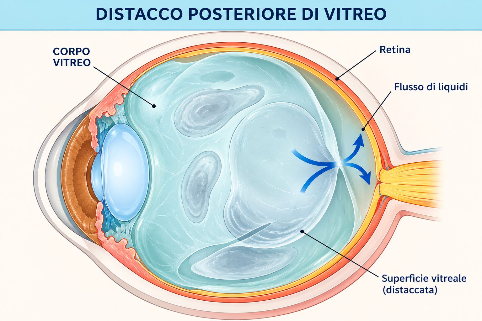 Illustrazione che mostra il distacco posteriore di vitreo