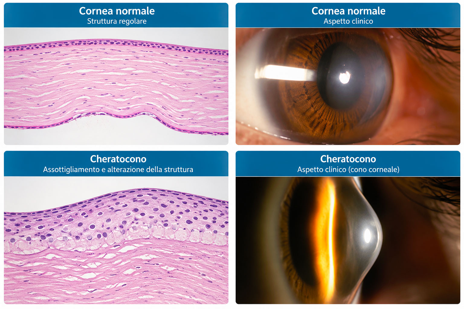 Illustrazione che mostra una Corna normale e una Cornea con Cheratocono